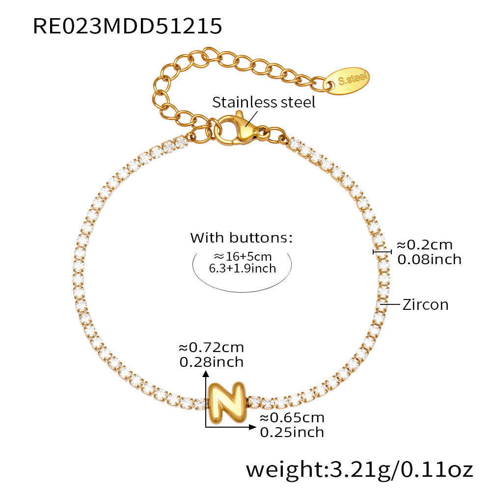 B廠-爆閃爪鑲鋯石26字母手鍊 不鏽鋼鍍18k真金時尚精緻氣質珠寶首飾女「RE023」25.12-3