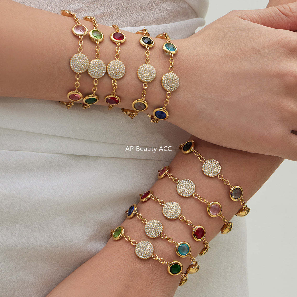 B廠-不鏽鋼滿鑽鋯石切麵包邊玻璃石手鍊耳環鍍18k真金首飾套裝不掉色「TXE508」25.12-1