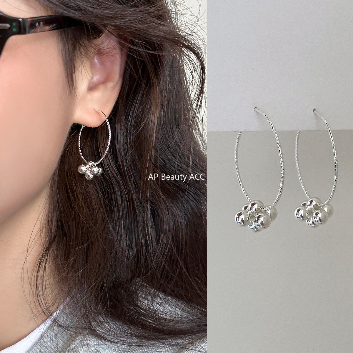 C廠-韓系圓珠小花球耳圈女高級感顯臉小麻花耳環獨特誇張秋冬氣質耳飾「EH-4184」25.11-2