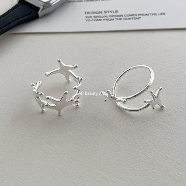 C廠-韓版純銀旋轉星星戒指女復古時尚設計感指環小眾高級感ins食指戒「JZ-0716」25.11-1