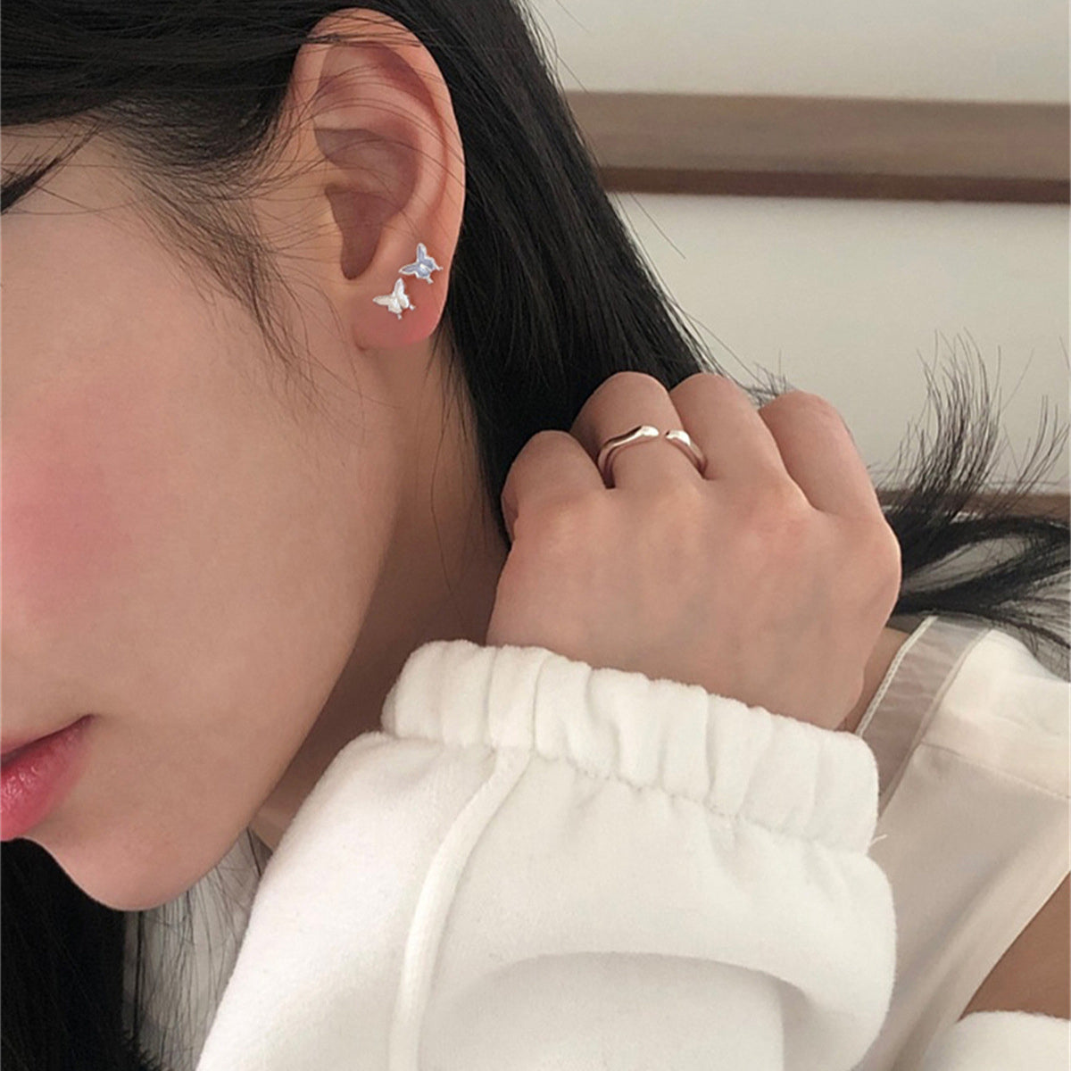 C廠-超仙氣質小香風蝴蝶耳釘女森系甜美百搭滴釉耳環輕奢高級感耳飾「EH-4044」25.09-2