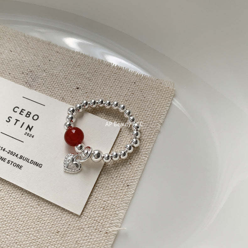 C廠-新中式古風大象小象小魚福袋蝴蝶結錢幣紅瑪瑙S925純銀彈力戒指「1520-1527」25.11-3