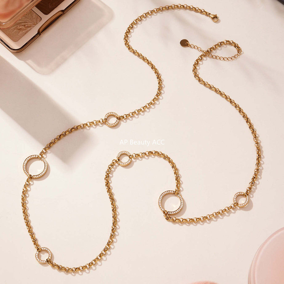 B廠-跨境流行長款毛衣鏈O字5A鋯石雙層疊戴項鍊不鏽鋼材質飾品「M085」25.11-3