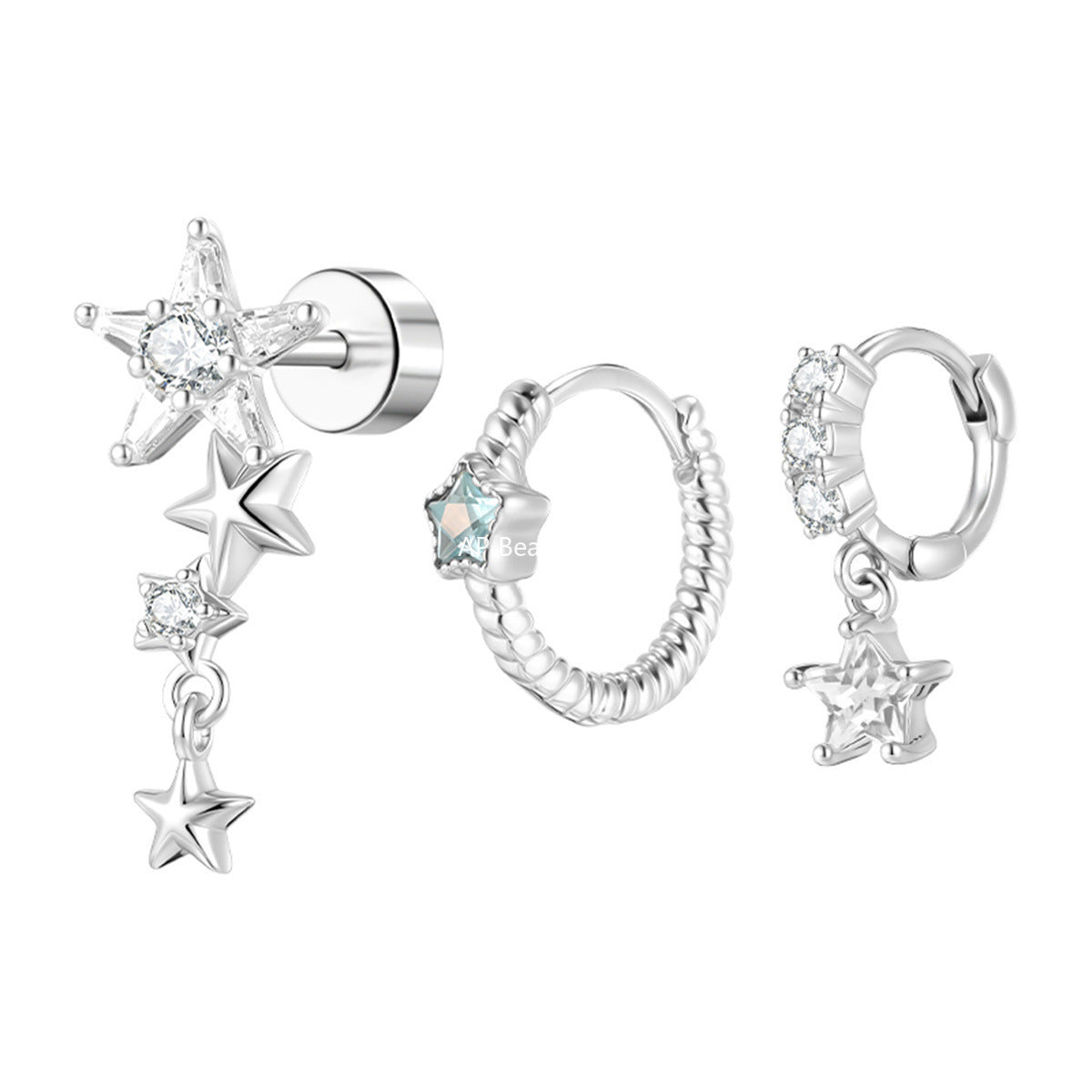 C廠-超閃輕奢五角星鋯石耳釘女小眾高級感甜美鈦鋼耳骨釘精緻時尚耳飾「EH-4211」25.10-3