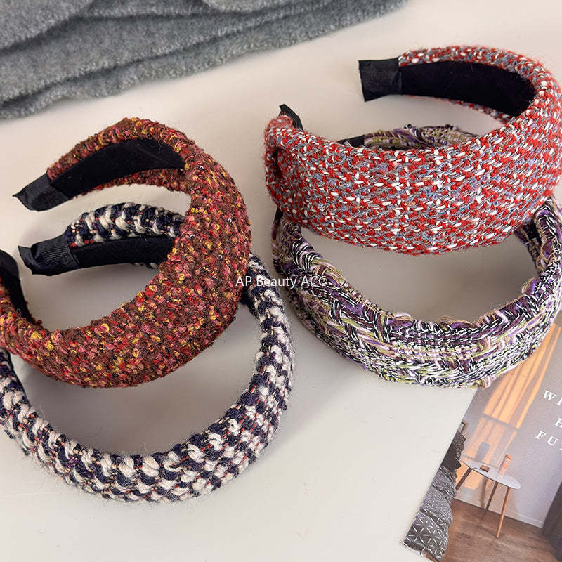 E廠-法式小香風粗毛呢寬邊髮箍女高級感外出百搭髮飾壓髮頭箍2025新款「27733」25.12-1