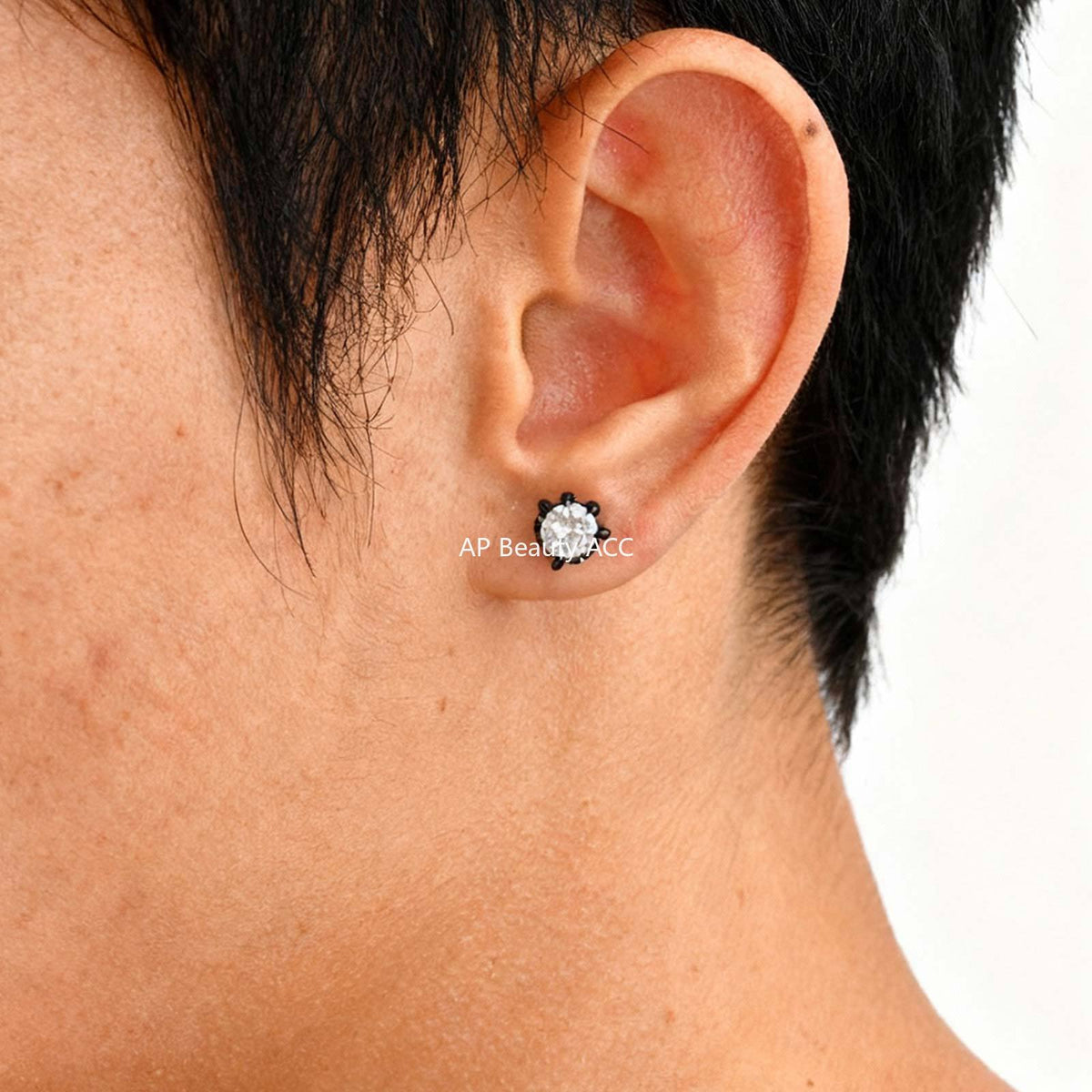 G廠-不鏽鋼簡約百搭冷淡小眾白鋯石龍爪耳釘黑色「ES-767B」25.11-3