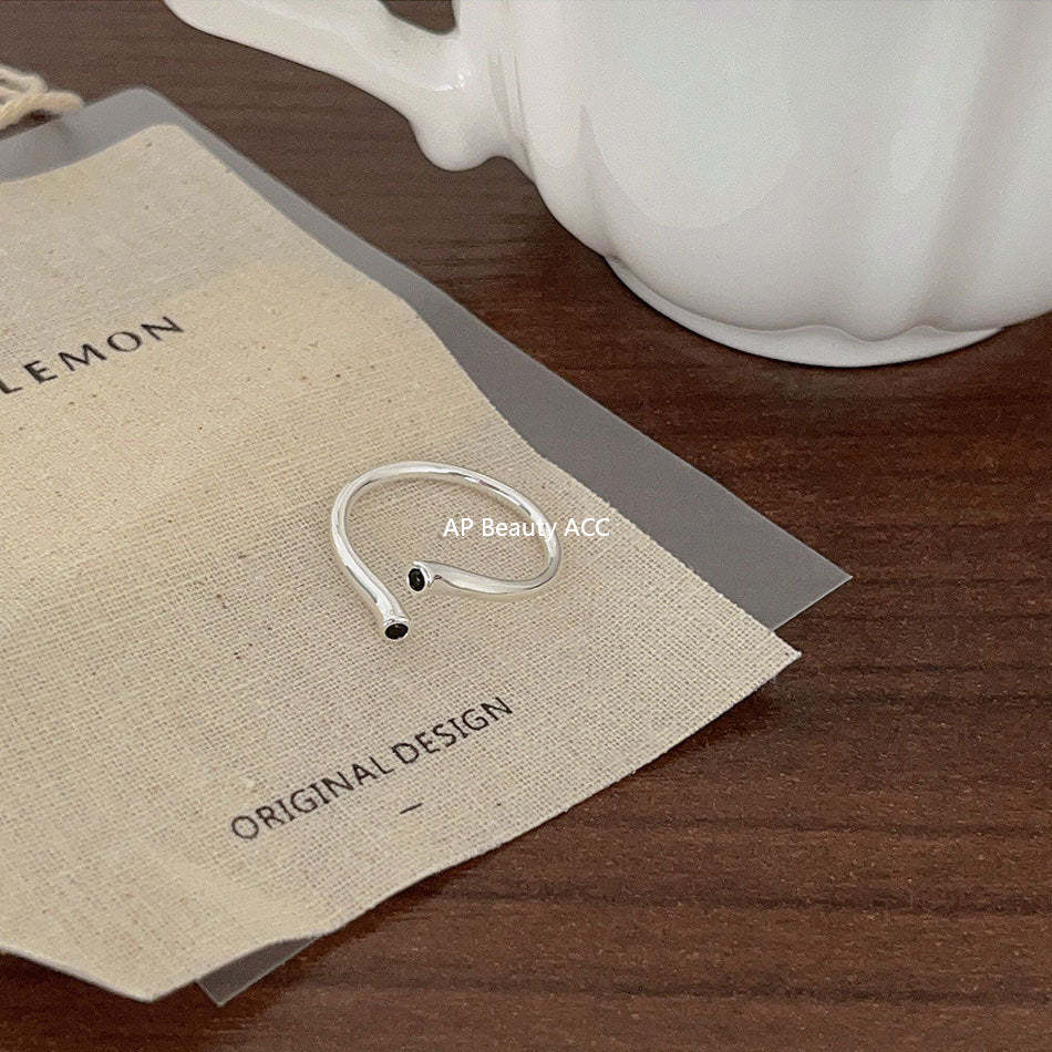 F廠-韓版飾品925純銀黑鋯戒指簡約小紅書INS時尚開口戒指「J911」25.11-1