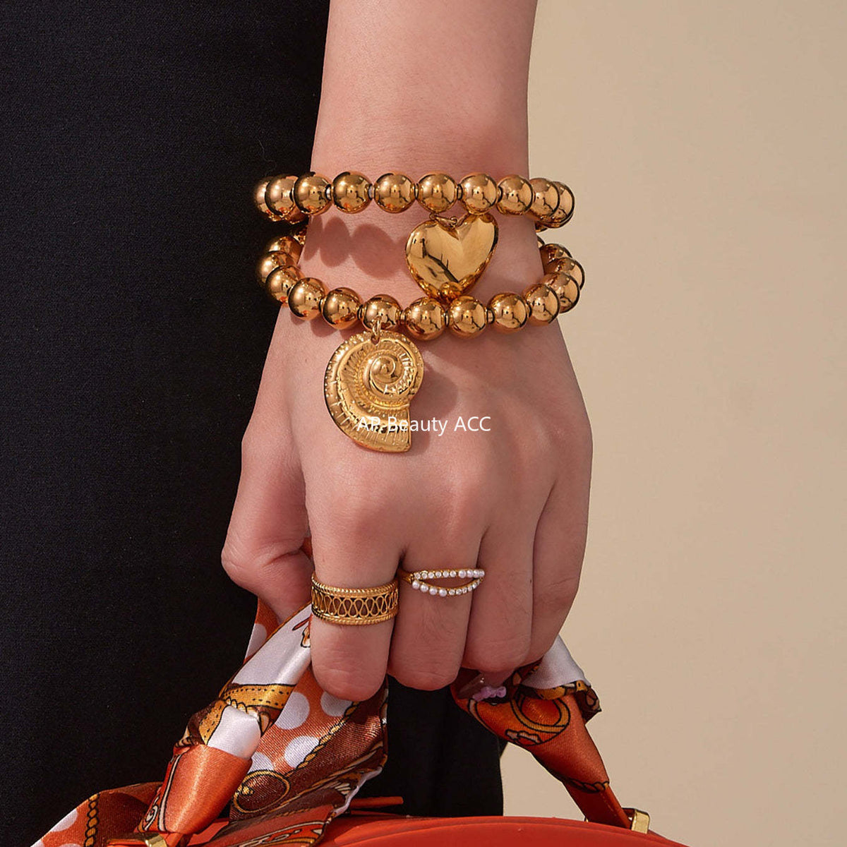 B廠-不鏽鋼空心歐美大愛心鋼珠手環鍍18k真金簡約時尚百搭手鐲「E701-E702」25.10-5