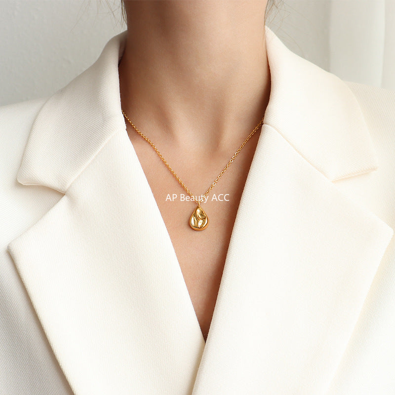 B廠-歐美新款水滴異形鎖骨項鍊法式小眾設計感鈦鋼材質項飾「P1012」25.11-2