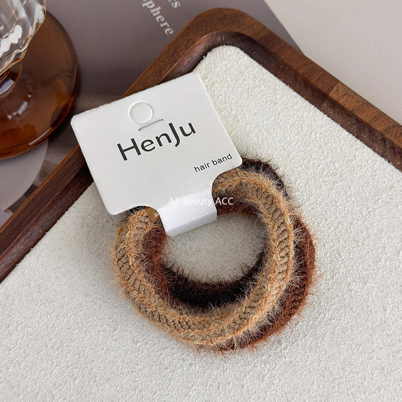 E廠-秋冬簡約加粗橡皮筋毛絨髮圈高彈力耐用女扎馬尾頭繩成人氣質髮繩「24257」25.11-3