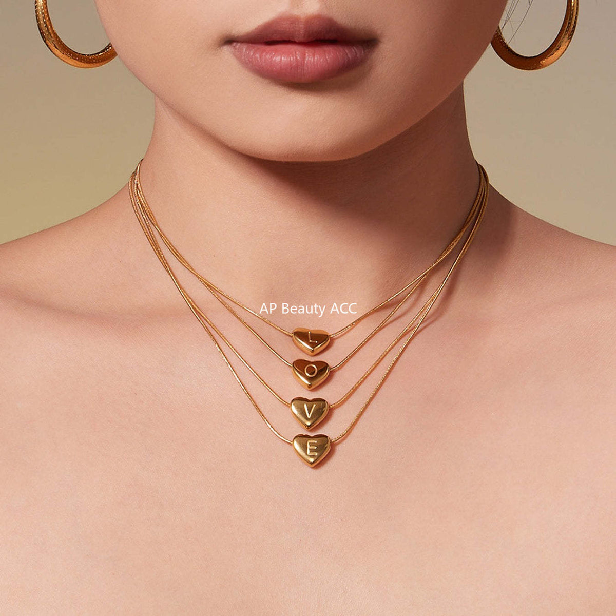 B廠-不鏽鋼26字母愛心吊墜鎖骨項鍊歐美熱銷款時尚輕奢飾品鍍18k真金「RP020」25.12-1