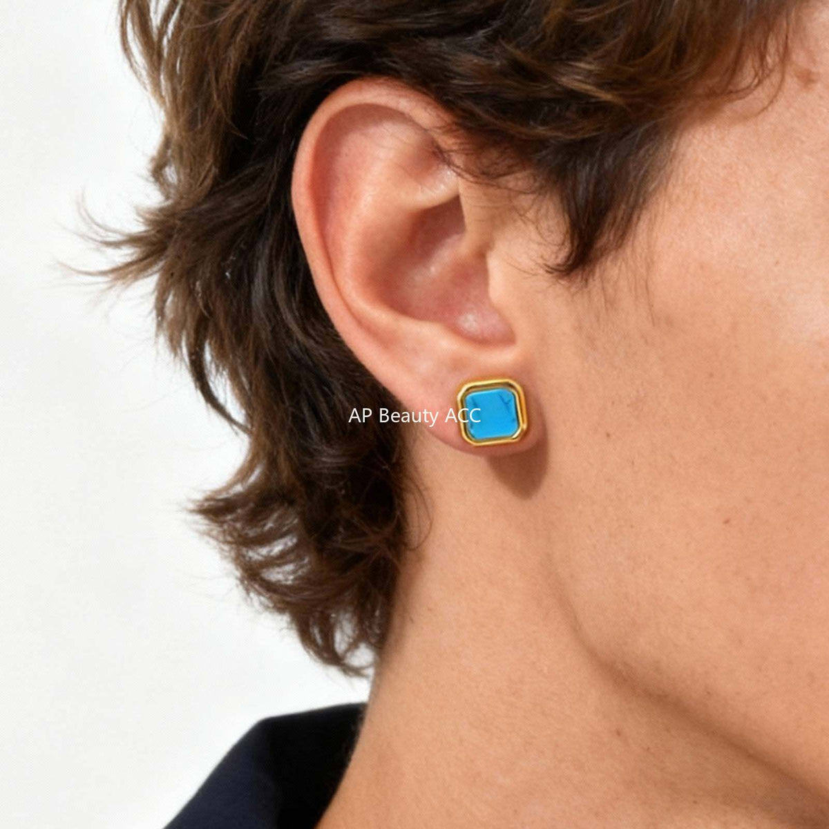G廠-不鏽鋼時尚簡約款方形貝殼男女耳釘金色百搭潮流耳環批發「ES-728」25.12-2