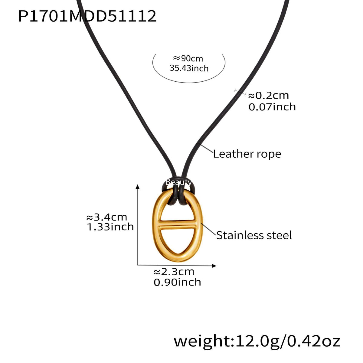 B廠-跨境新款不鏽鋼豬鼻子吊墜長款皮繩項鍊疊戴個性百搭毛衣鏈「P1701」25.11-3
