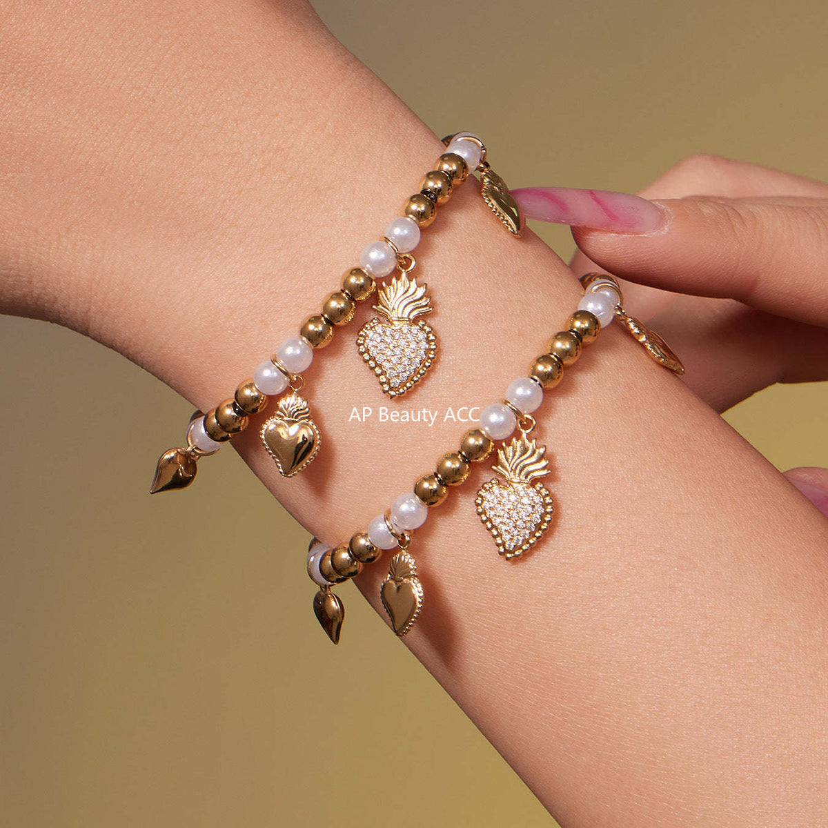 B廠-5A鋯石愛心皇冠吊墜項鍊耳環手鍊戒指套裝不鏽鋼鍍18k真金「TXP490」25.11-4