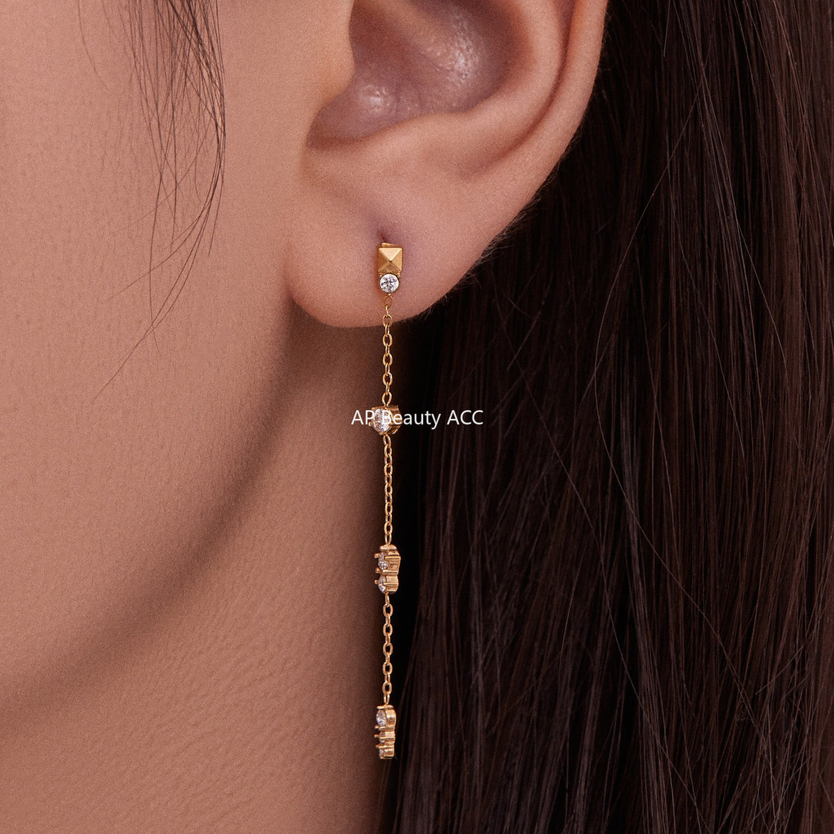 B廠-不鏽鋼流蘇鋯石耳環鍍18k真金chic風歐美時尚輕奢百搭耳飾「F932」25.11-2