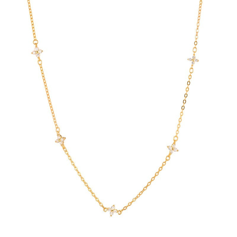 C廠-幸運四葉草滿天星純銀項鍊女小清新細款高級感個性百搭鎖骨頸鏈「XL-1228」25.11-1