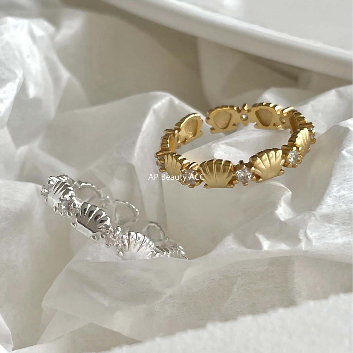 F廠-韓版小紅書ins簡約S925純銀鋯石貝殼戒指設計感個性戒指「J2145」25.11-3