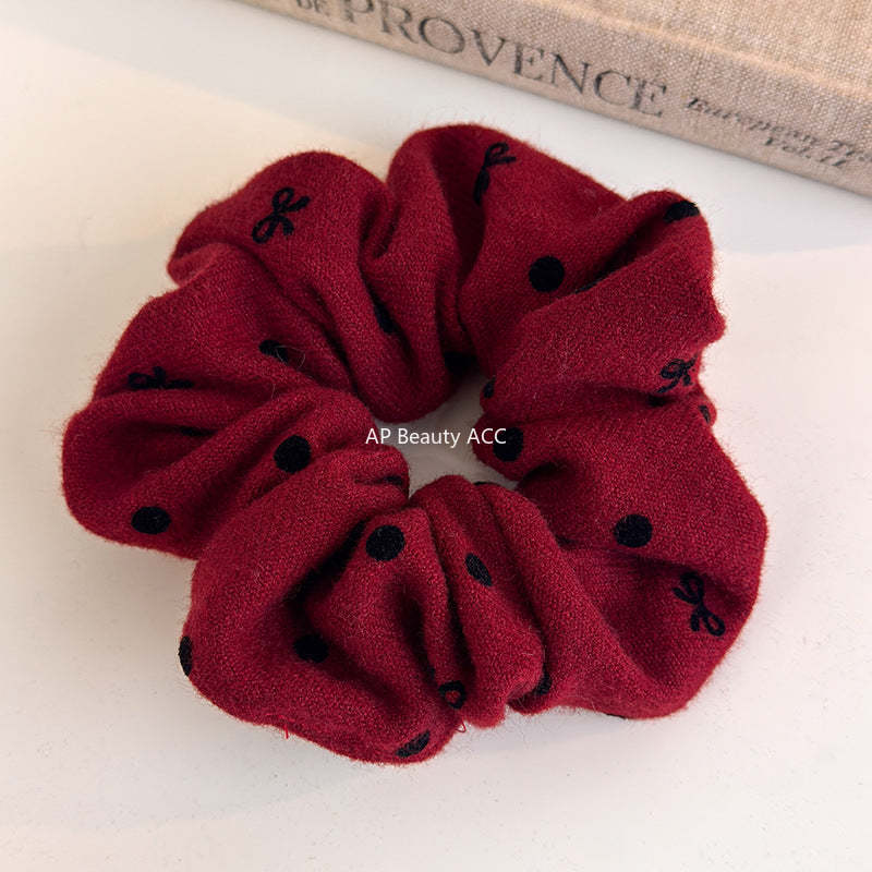 E廠-新年紅色波點大腸髮圈網紅2025新款綁頭髮頭繩高顱頂頭箍洗臉髮捆「27755」25.12-1