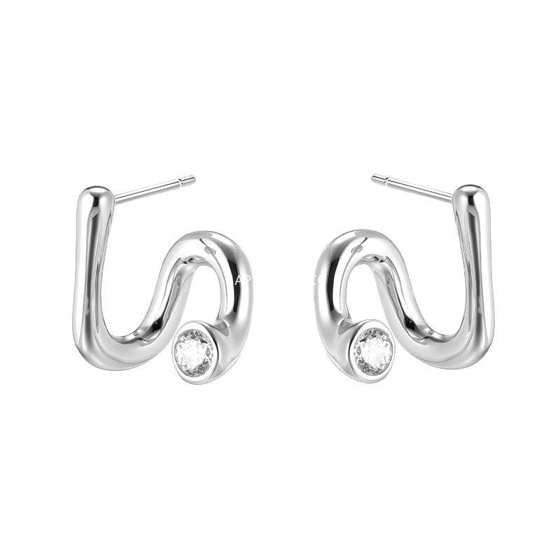 C廠-925銀針精緻曲線耳釘女輕奢小眾ins韓版鋯石耳環氣質通勤秋冬耳飾「EH-4049」25.10-5