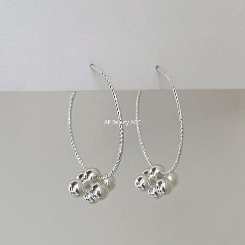 C廠-韓系圓珠小花球耳圈女高級感顯臉小麻花耳環獨特誇張秋冬氣質耳飾「EH-4184」25.11-2
