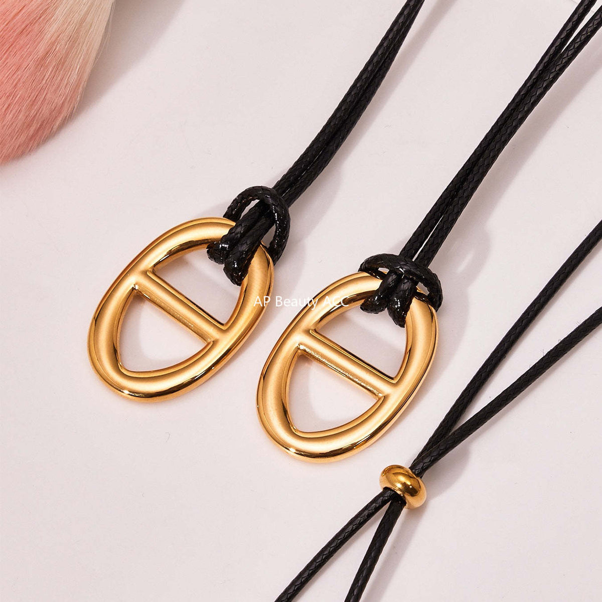 B廠-跨境新款不鏽鋼豬鼻子吊墜長款皮繩項鍊疊戴個性百搭毛衣鏈「P1701」25.11-3