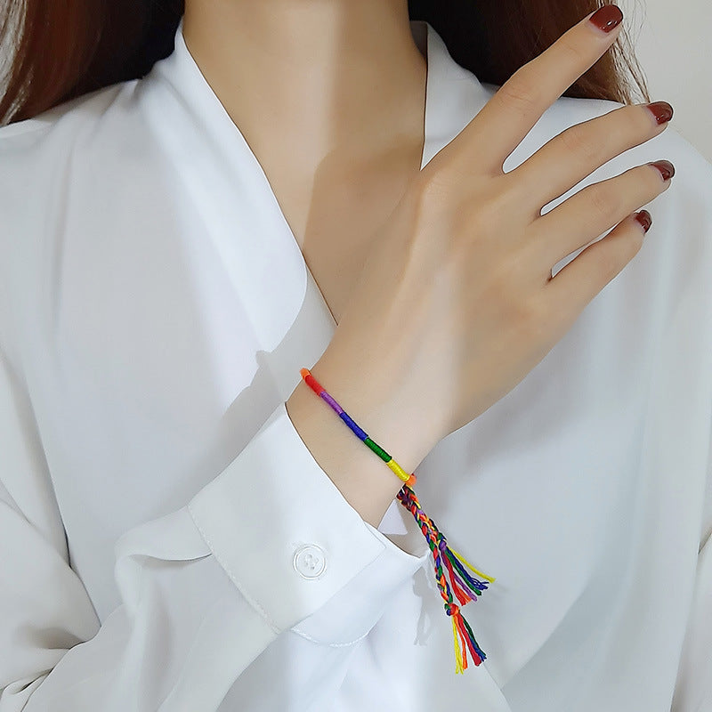 G廠-手工編織手繩  打結手鍊友誼彩色繩編織可調節「PB-043」25.05-2