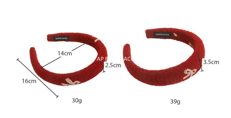 E廠-新年紅色刺繡蝴蝶結高顱頂髮箍女溫柔外出高級感頭箍髮捆可愛髮飾「27756」25.12-1