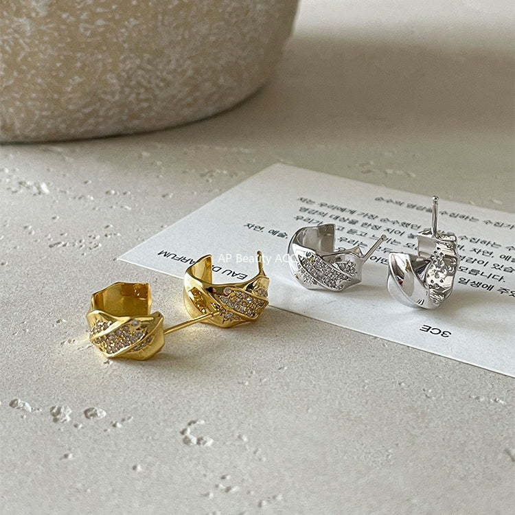 C廠-輕奢高級感鋯石耳釘女秋冬氣質時尚銀針半圓耳環日常百搭韓系耳飾「EH-4282」25.12-1