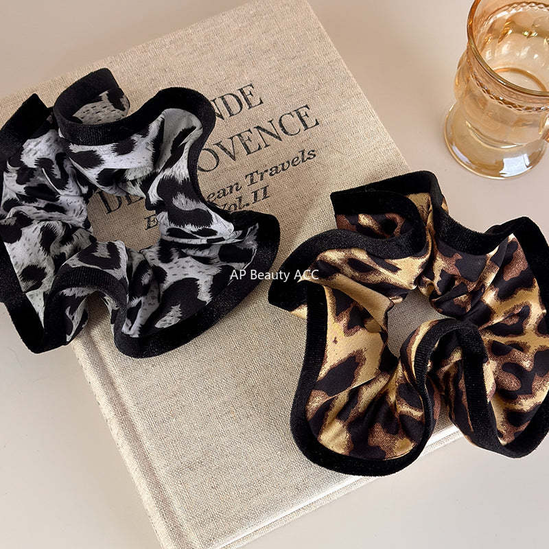 E廠-復古豹紋拷邊大腸髮圈頭繩髮飾秋冬頭花扎馬尾皮筋高級感髮繩頭飾「27700」25.11-4