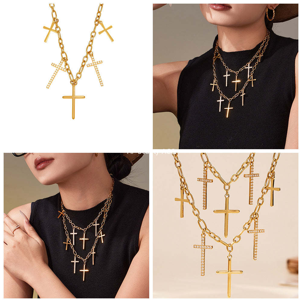 B廠-5A鋯石十字架嘻哈潮酷項鍊不鏽鋼鍍18k真金歐美風熱銷新款「P1346」25.11-3