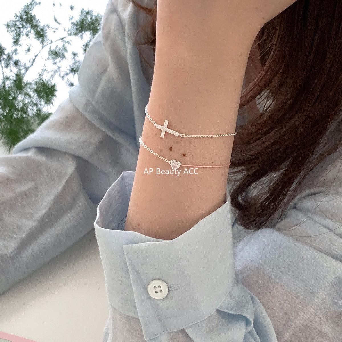 C廠-輕奢小眾愛心鋯石手鍊女高級感潮流十字架純銀手飾百搭冷淡風飾品「SL-487」25.11-1