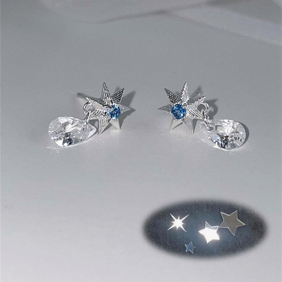 C廠-925銀針藍色星星耳墜女韓版氣質ins風個性小眾八芒星耳釘清冷耳釘「EH-3731」25.06-4