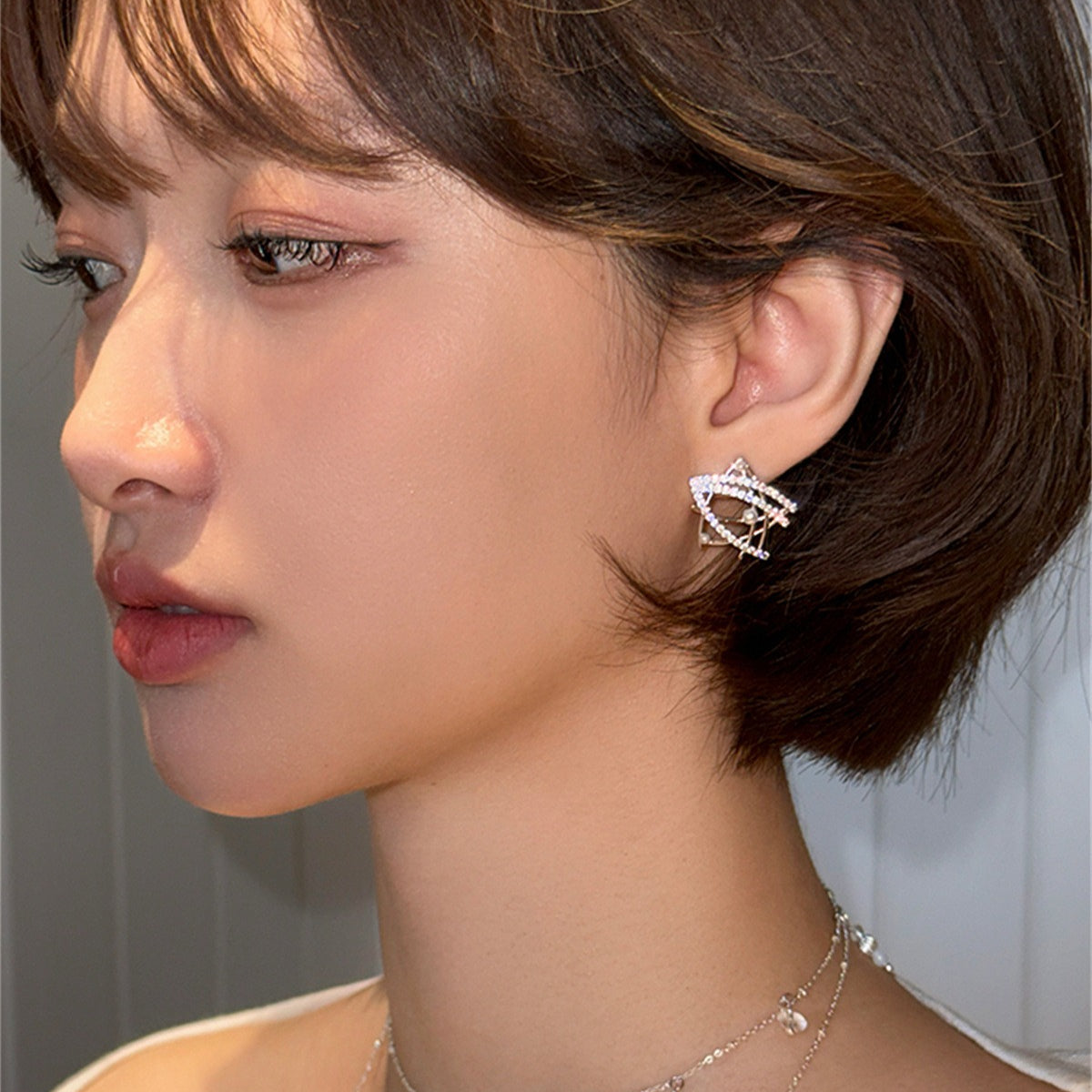 C廠-甜美滿鑽珍珠五角星銀針耳釘女小眾新款潮高級感氣質大氣輕奢耳飾「EH-4002」25.09-3