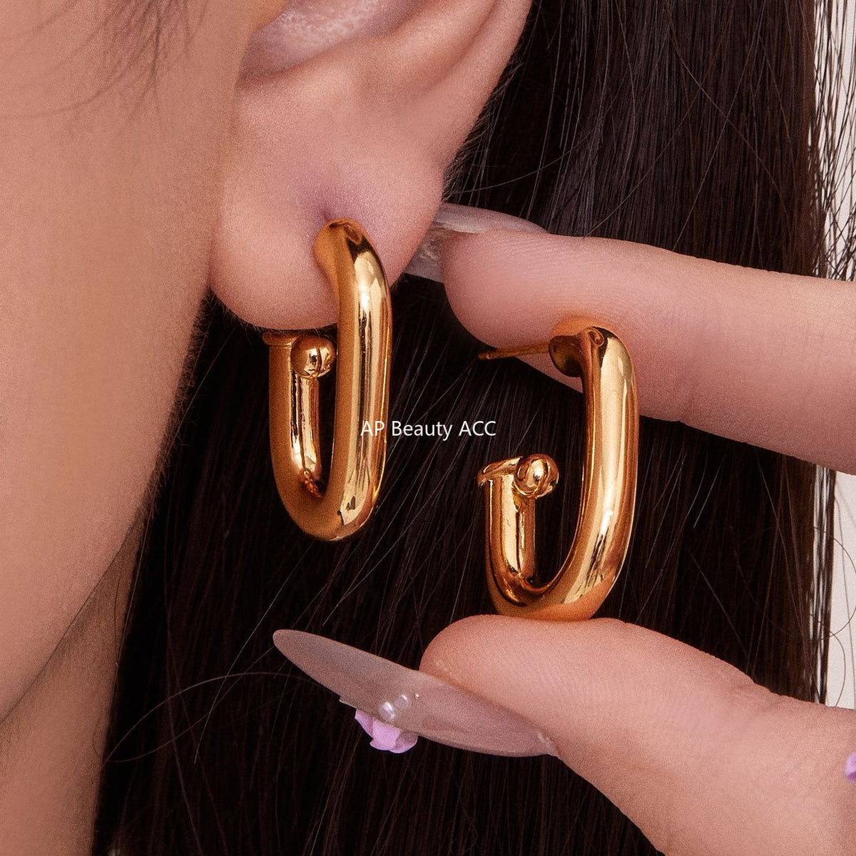 B廠-法式U型橢圓耳環簡約冷淡風耳釘銅材質鍍18k真金不掉色耳飾「F763」25.11-1