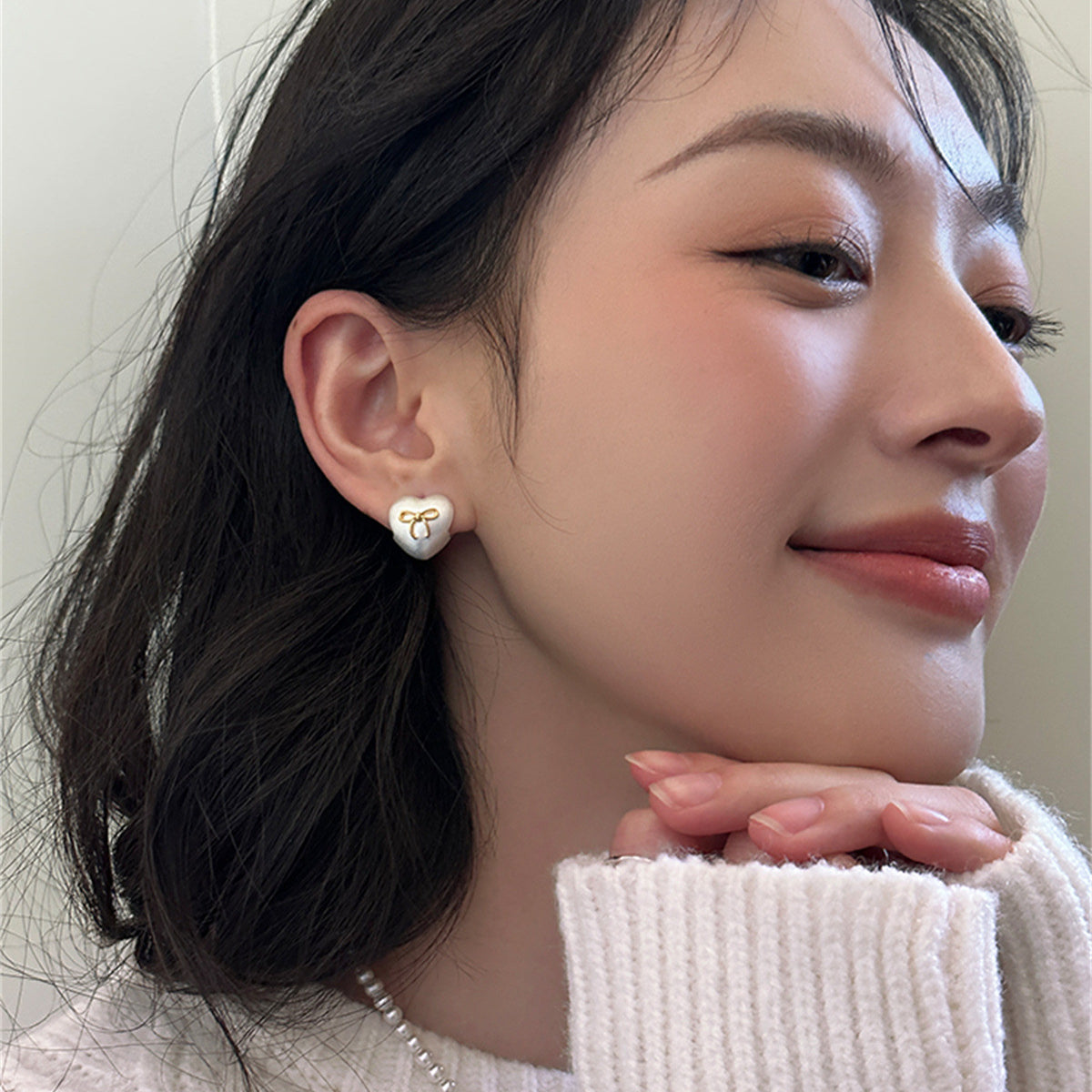 C廠-小眾設計感磨砂拉絲愛心耳環女韓系甜美氣質蝴蝶結耳扣百搭耳飾「EH-3604」25.06-3
