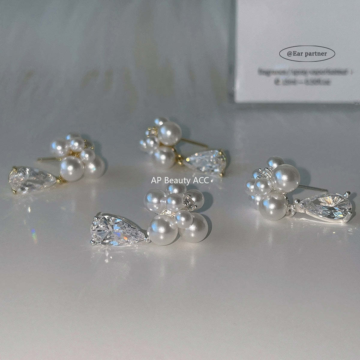 C廠-法式輕奢鋯石耳環女氣質優雅高級感珍珠耳釘復古精緻時尚花朵耳飾「EH-4351」25.12-1