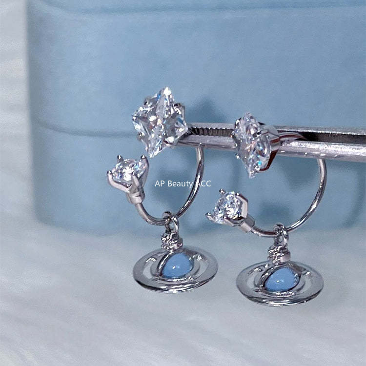 C廠-甜酷小香風宇宙星軌吊墜耳釘女精緻高級感粉鋯石耳環輕奢秋冬耳飾「EH-4153」25.12-2