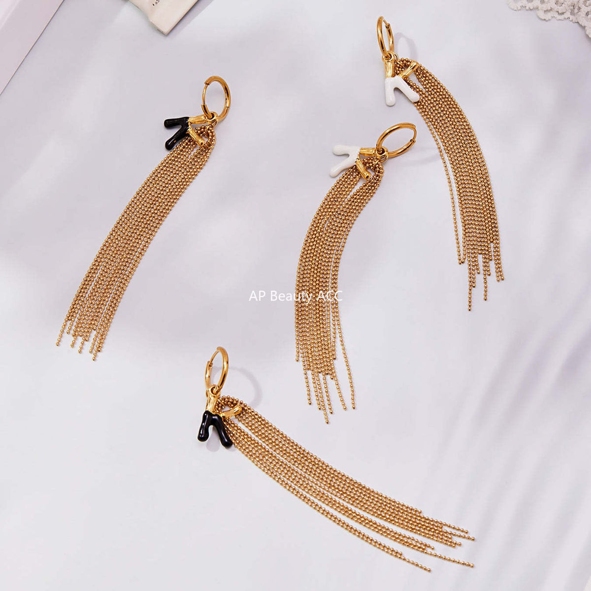 B廠-不鏽鋼K字母滴油流蘇吊墜耳環ins法式潮流個性耳飾鍍18k金「F116」25.10-5