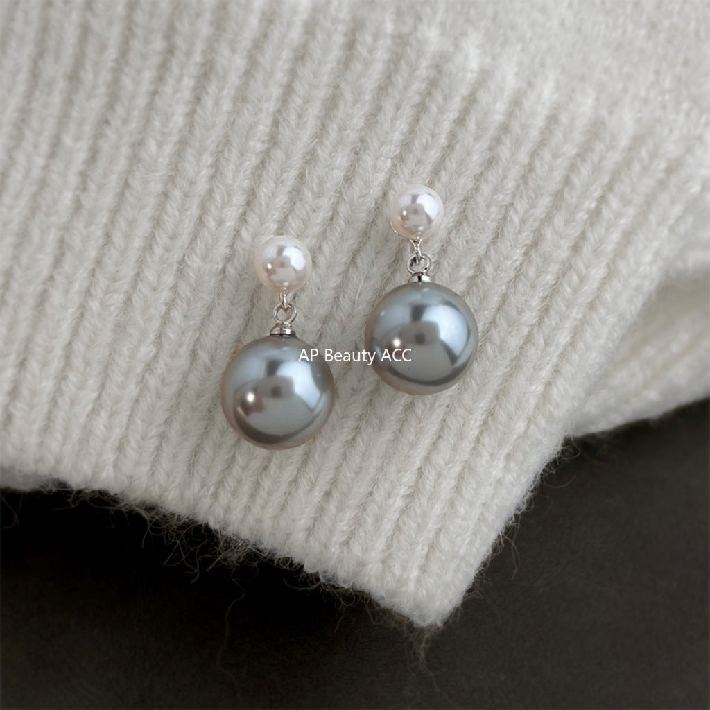 A廠-S家玻璃珍珠高品質秋冬灰色係新款耳飾工廠 時尚高級感老錢風耳環「7069」25.11-2