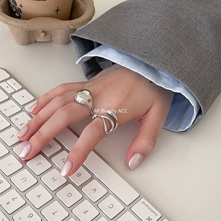 C廠-法式風格光面戒指女ins冷淡風時尚高級感誇張食指戒小眾設計指環「JZ-0721」25.11-1