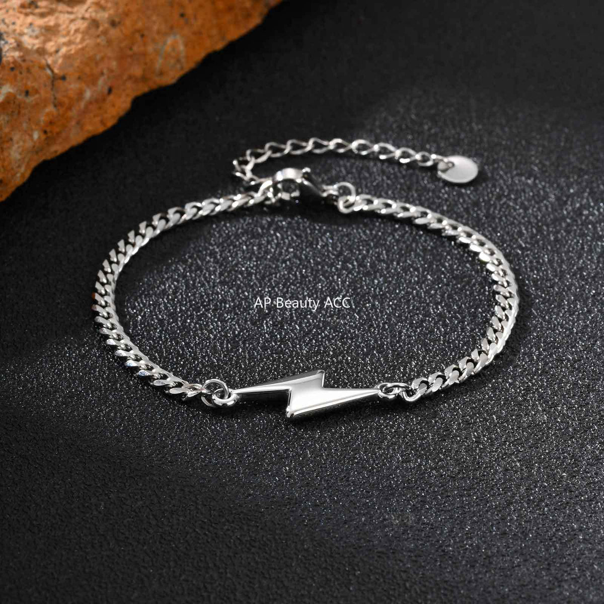 G廠-不鏽鋼六面磨鏈簡約個性情侶飾品鋼色閃電造型手鍊「BR-2620」25.11-1