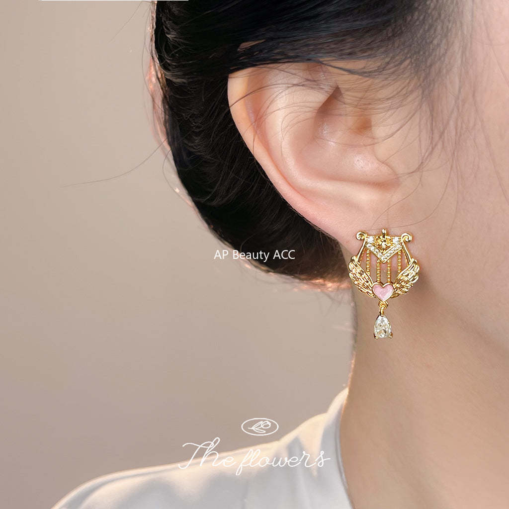 A廠-原創豎琴~藝術生飾品925一周年鑲嵌鋯石個性設計師款工廠耳飾「7198」25.12-1