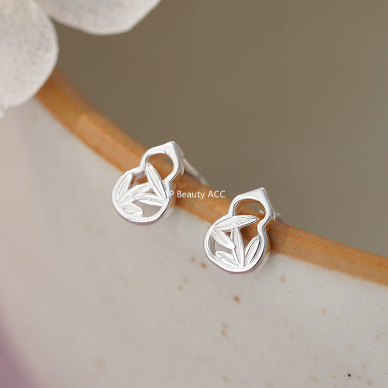 D廠-S999足銀葫蘆竹葉耳環方形竹葉耳環中式獨特清新耳飾耳釘「YC3092E_1 YC4907E_1」25.11-2