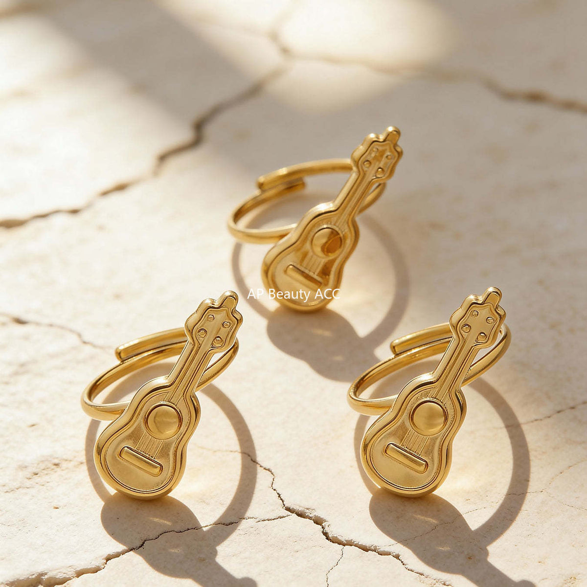 B廠-不鏽鋼小吉他開口戒指鍍18k真金學院風個性潮酷配飾ins小眾設計感「A542」25.12-3