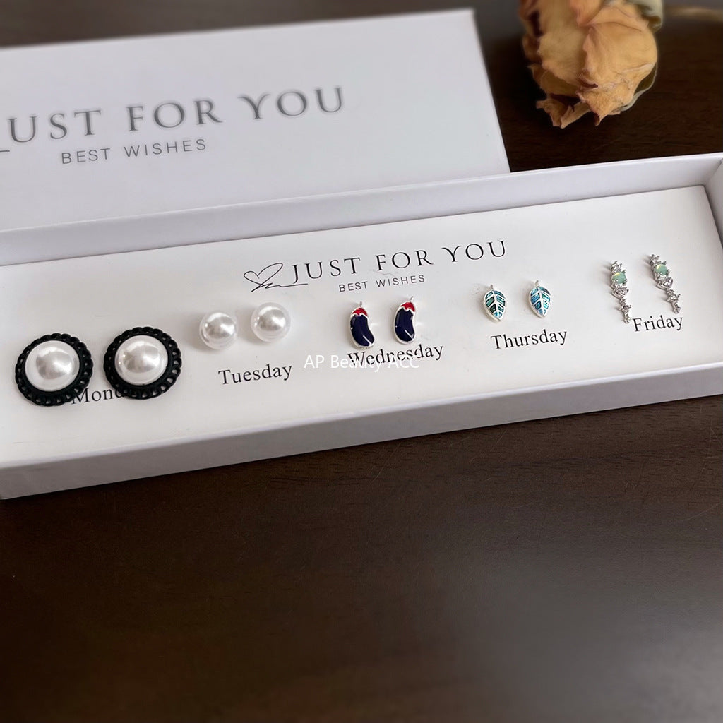 A廠-五件套裝小巧通勤日常百搭套盒耳飾女小禮物百貨店新款耳環工廠「7084」25.11-2