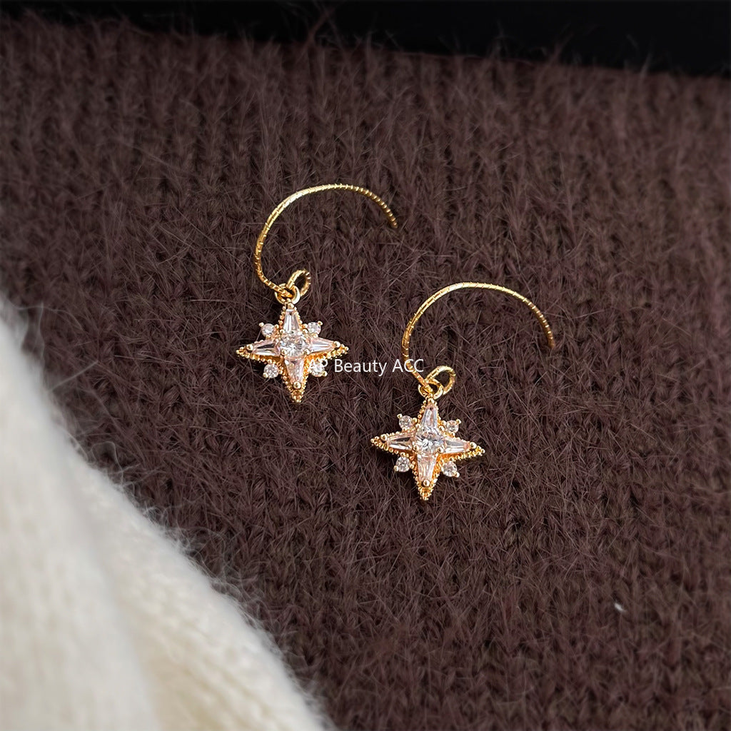 A廠-時尚高級感輕奢風簡約通勤微鑲鋯石芒星耳飾新款爆款工廠耳環飾品「7066」25.11-2