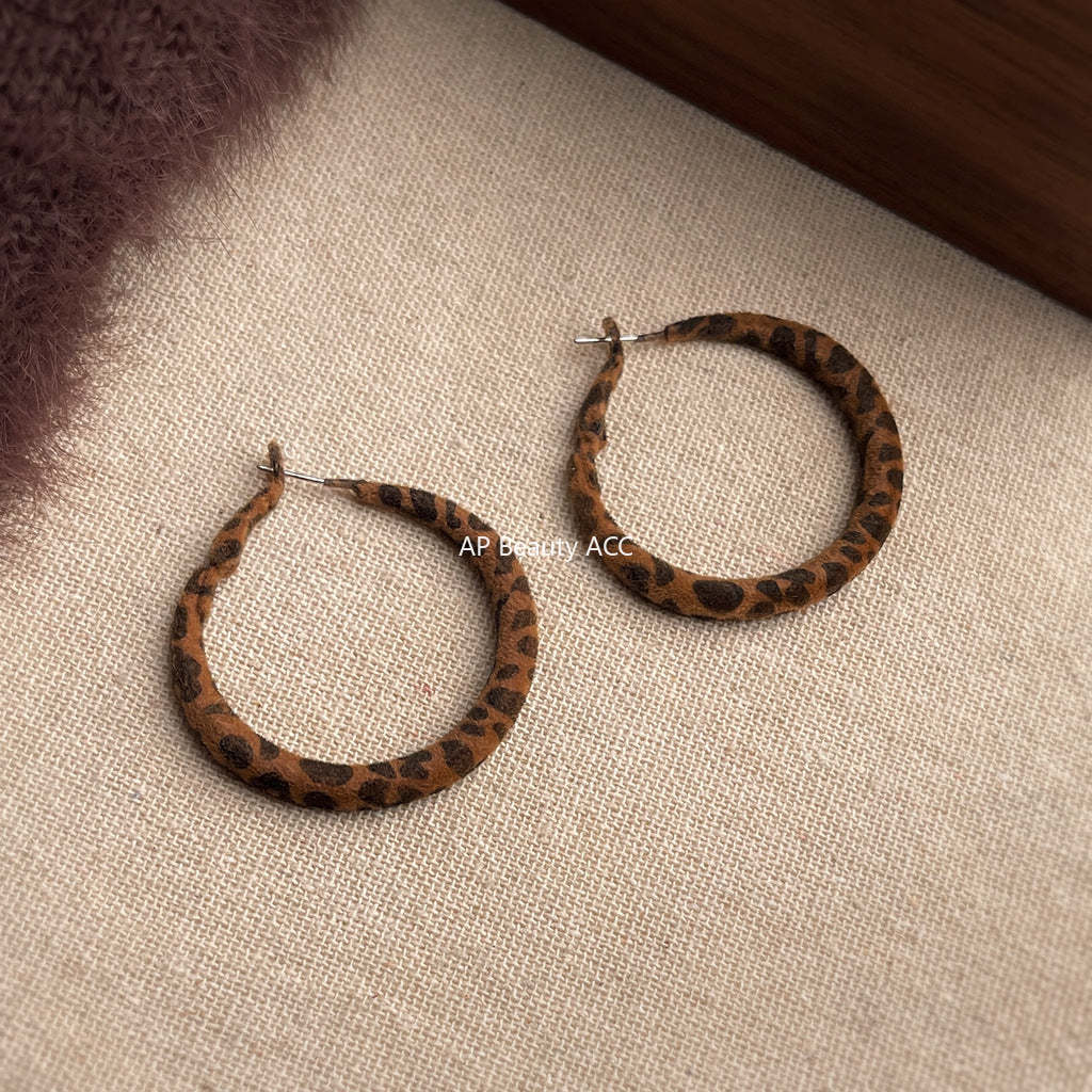 A廠-秋冬熱賣豹紋植絨誇張時尚歐美風幾何耳飾工廠 925銀針爆款耳環「6997-7000」25.10-5