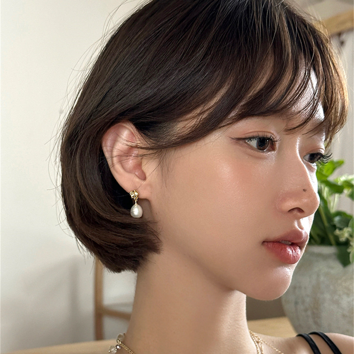 C廠-日韓小香風天然珍珠耳釘女輕奢氣質皺摺銀針耳環小眾高級感耳飾「EH-4043」25.09-2