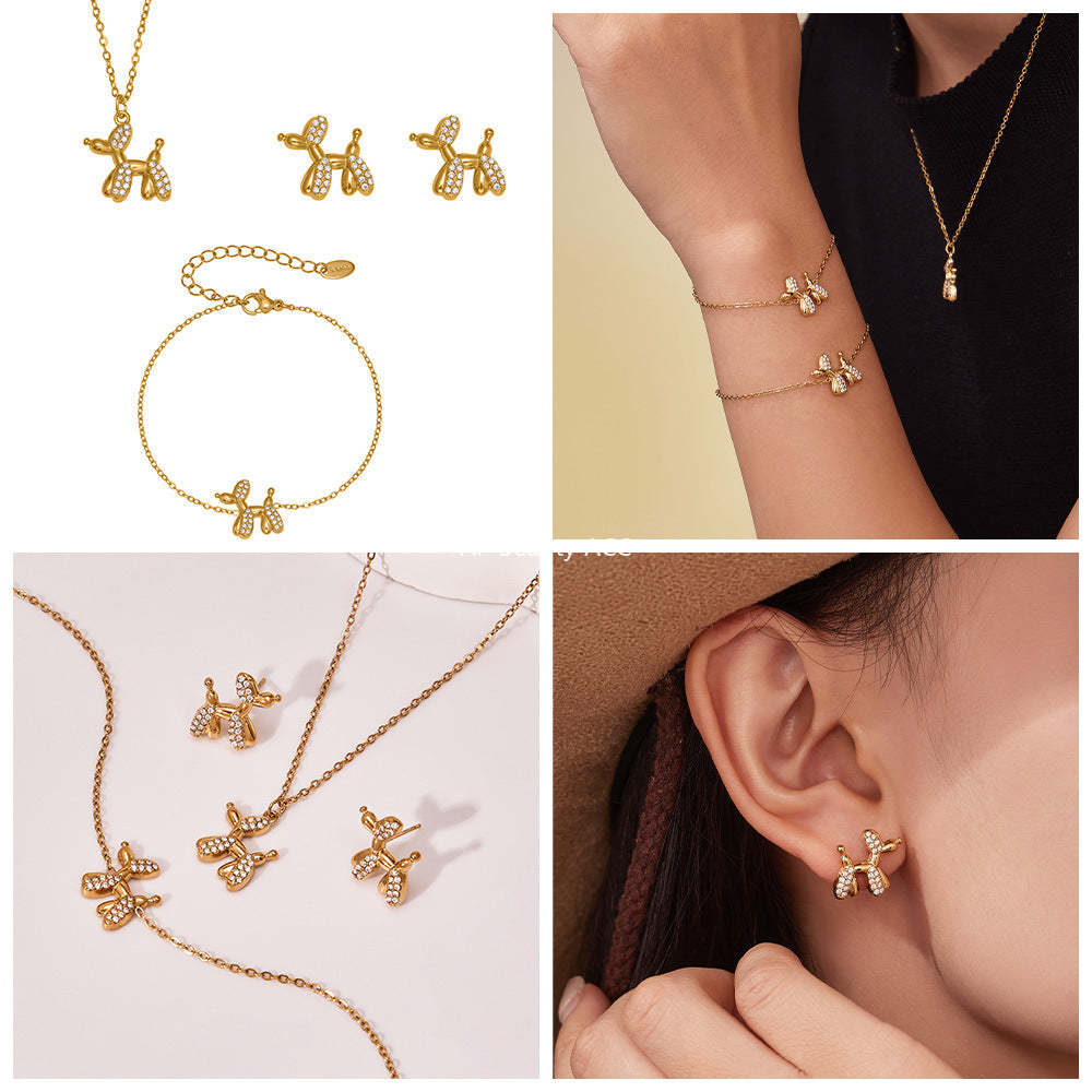 B廠-微鑲鋯石氣球狗可愛吊墜項鍊女士時尚輕奢個性鎖骨鏈不鏽鋼「TXP469」25.11-3