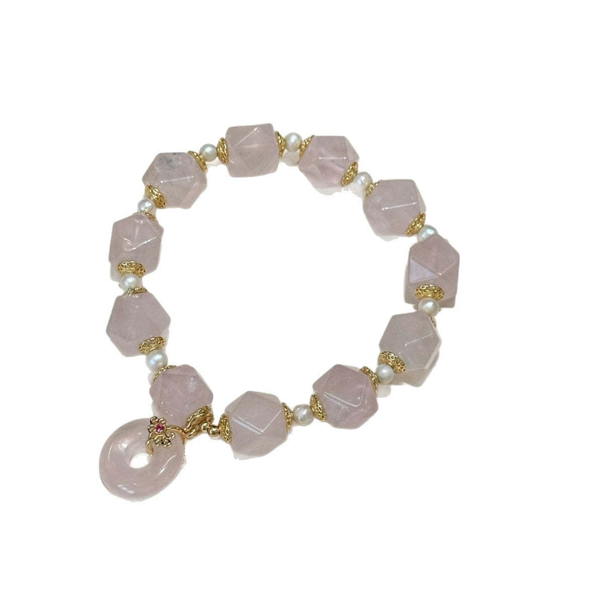 AS廠-天然粉水晶隨型平安扣吊墜甜美手鍊手串DIY設計珍珠時尚批發「l2973」25.11-3